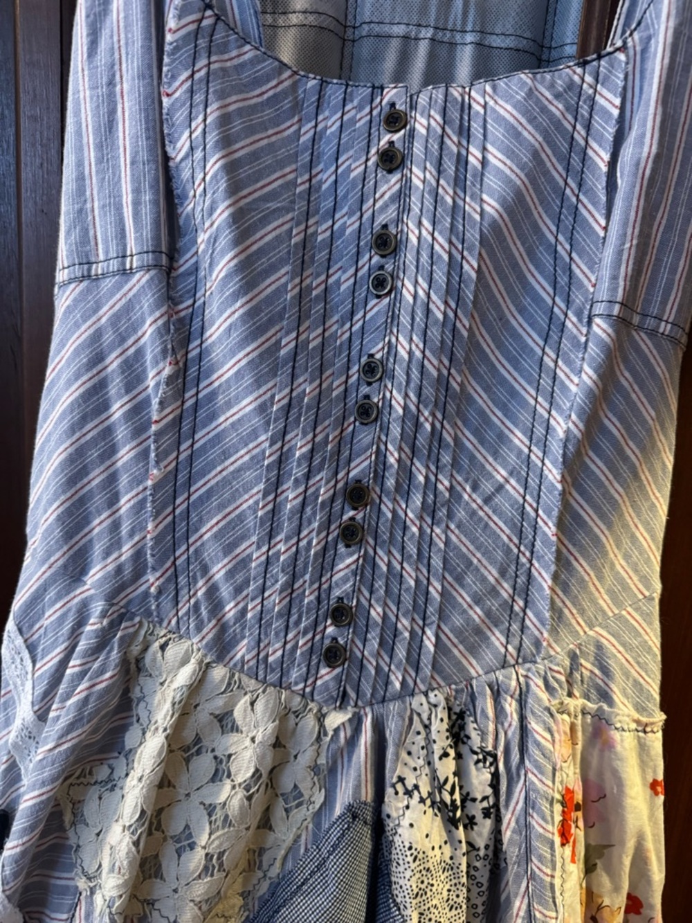 PILCRO by Anthropologie blue lace patchwork dress in blue motif size 12 - Picture 3 of 6